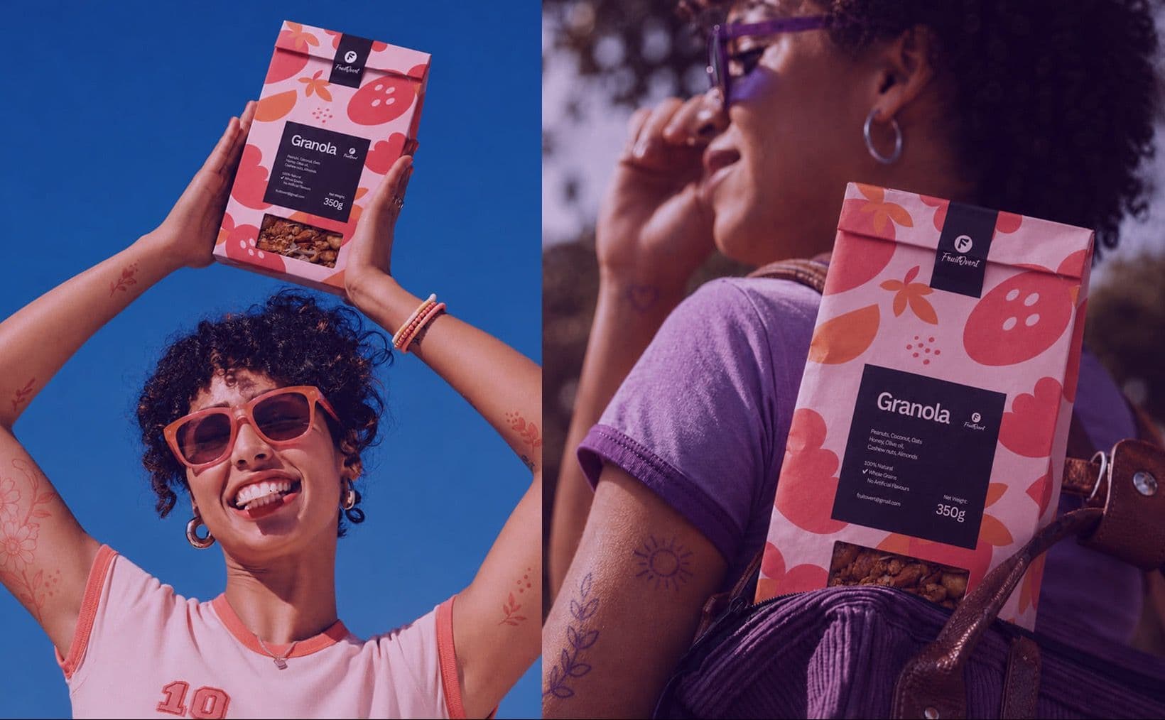 A FruitOvert granola pack carried in a backpack
